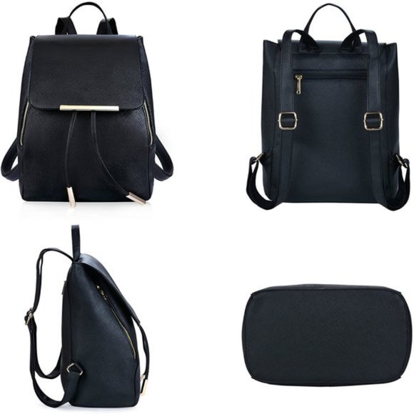 New Reon PU Leather Backpack Black A1 - Picture 7 of 8